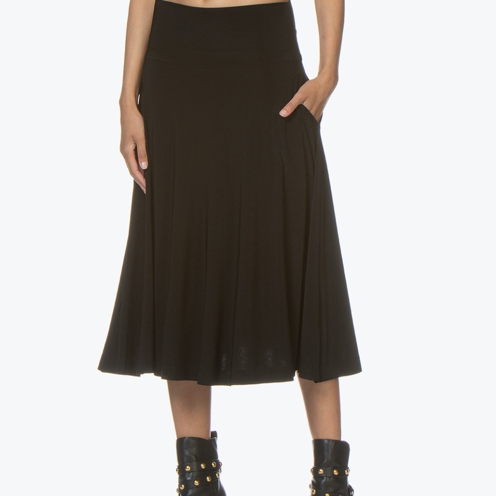 🖤 NORMA KAMALI 🖤 BLACK FLARED PULL-ON MID-LENGTH SKIRT sz M